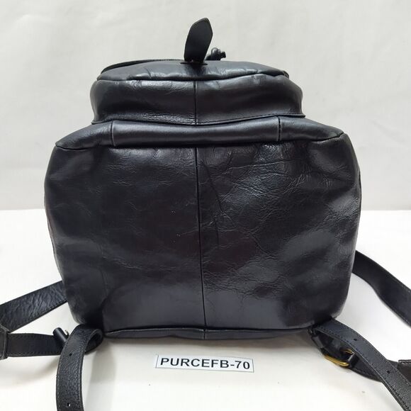 Madewell Black Leather Front Pocket Drawstring Large Backpack